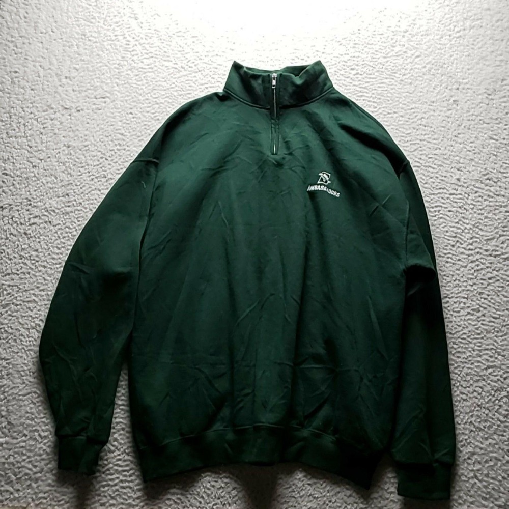 Jerzees Sweatshirt Mens 2XL Green Fleece Quarter Zip Mock Neck Pullover Logo